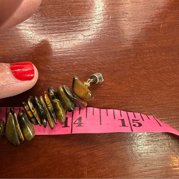 Vintage Chunky Tiger's Eye Dog Tumbled Stone Necklace 14.5" Choker Brown Green - Picture 7 of 8